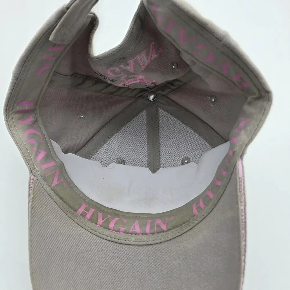 Team HYGAIN Horse Equestrian Hat Gray Pink Embroidered Adjustable Cap